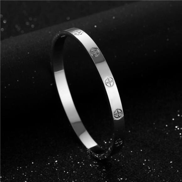 Women's Stainless Steel Crystal Bracelet with Cubic Zirconia Hinge Oval Bangle J - Picture 4 of 7